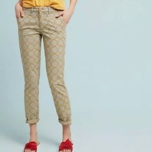 Anthropologie Circle Embroidered Chino Pants